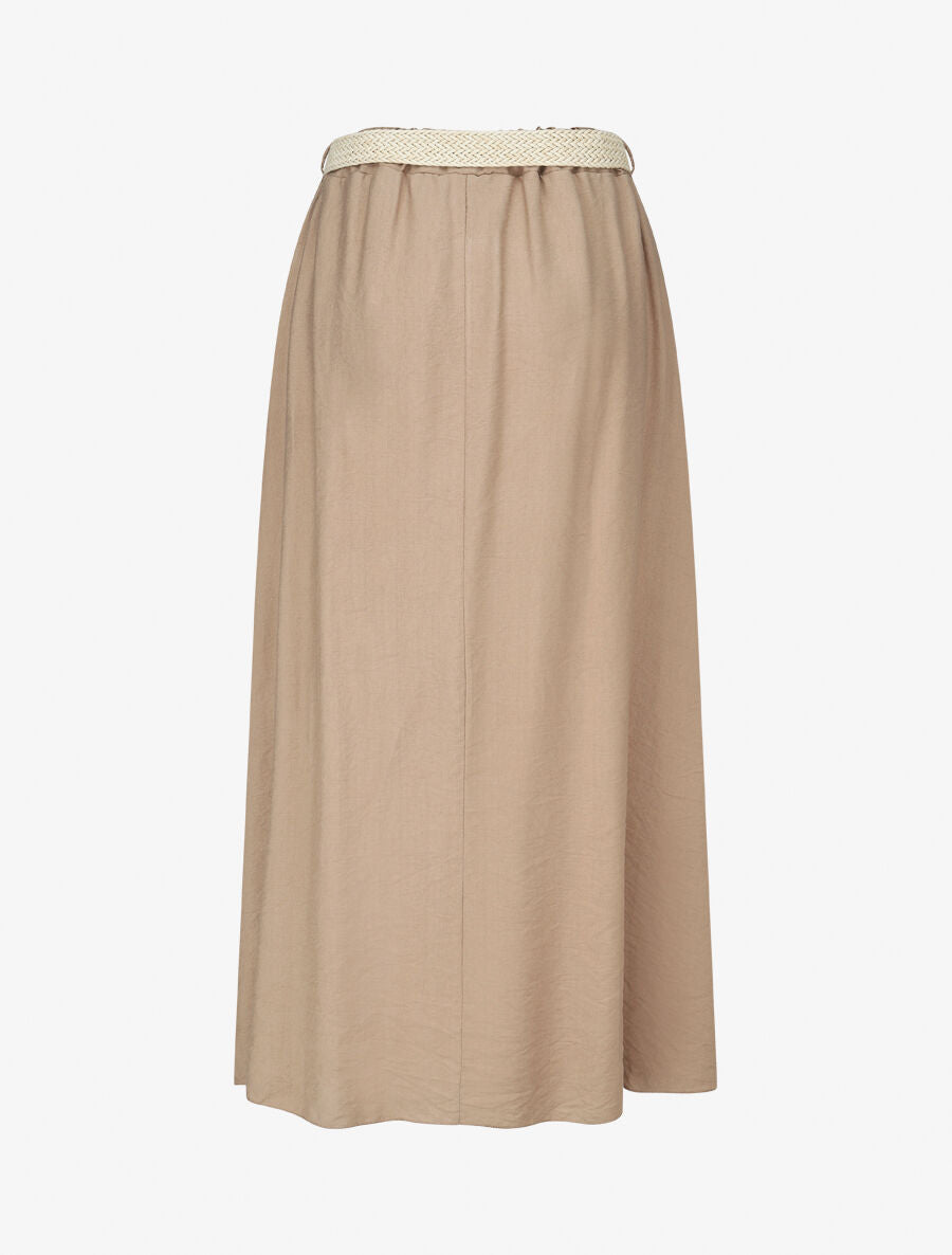 Jupe midi évasée taille haute élastiquée - Beige - 2