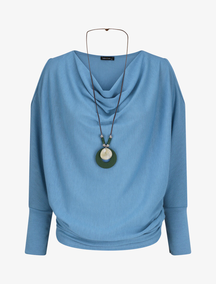Top loose à épaules ajourées - Bleu layette - 1