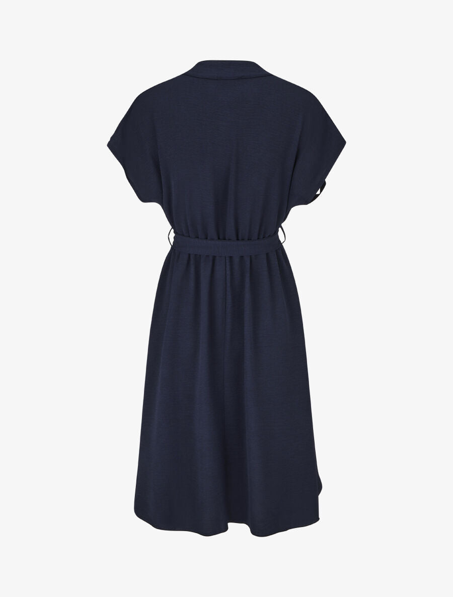 Robe mi-longue élastiquée - Marine - 2