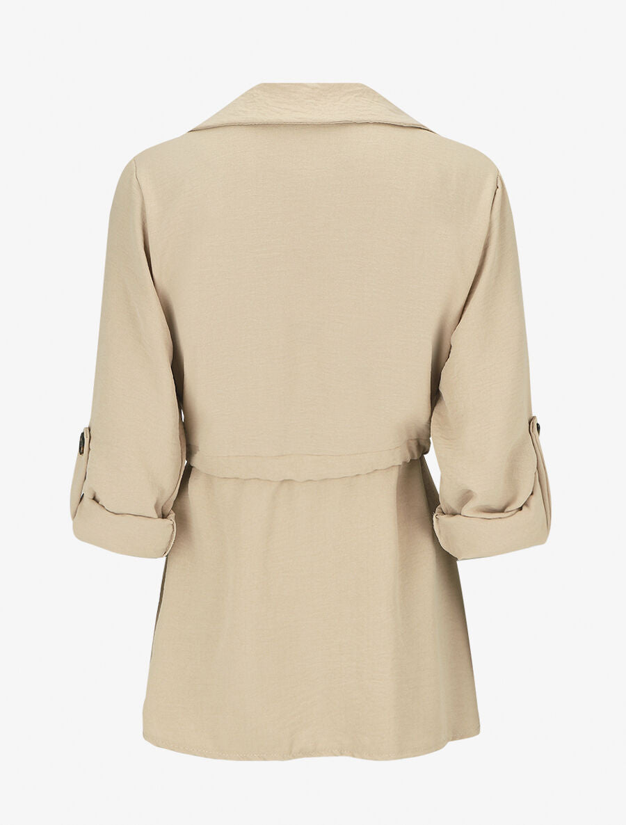 Blouse unie à manches retroussables - Beige - 2