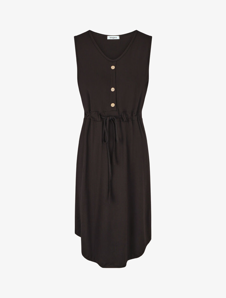 Robe mi-longue sans manches élastiquée - Noir - 4