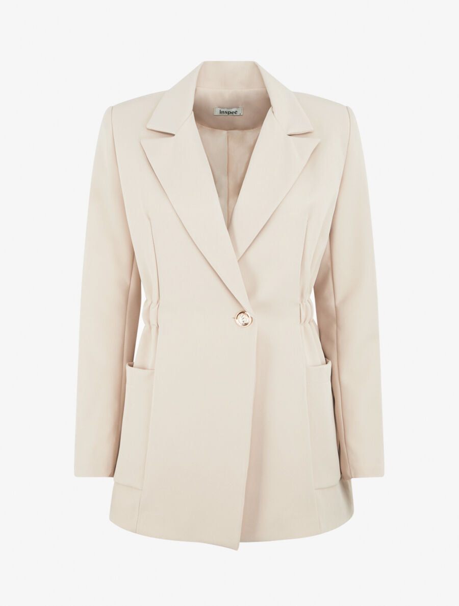 Blazer mi-long élastiqué et boutonné - Beige - 1