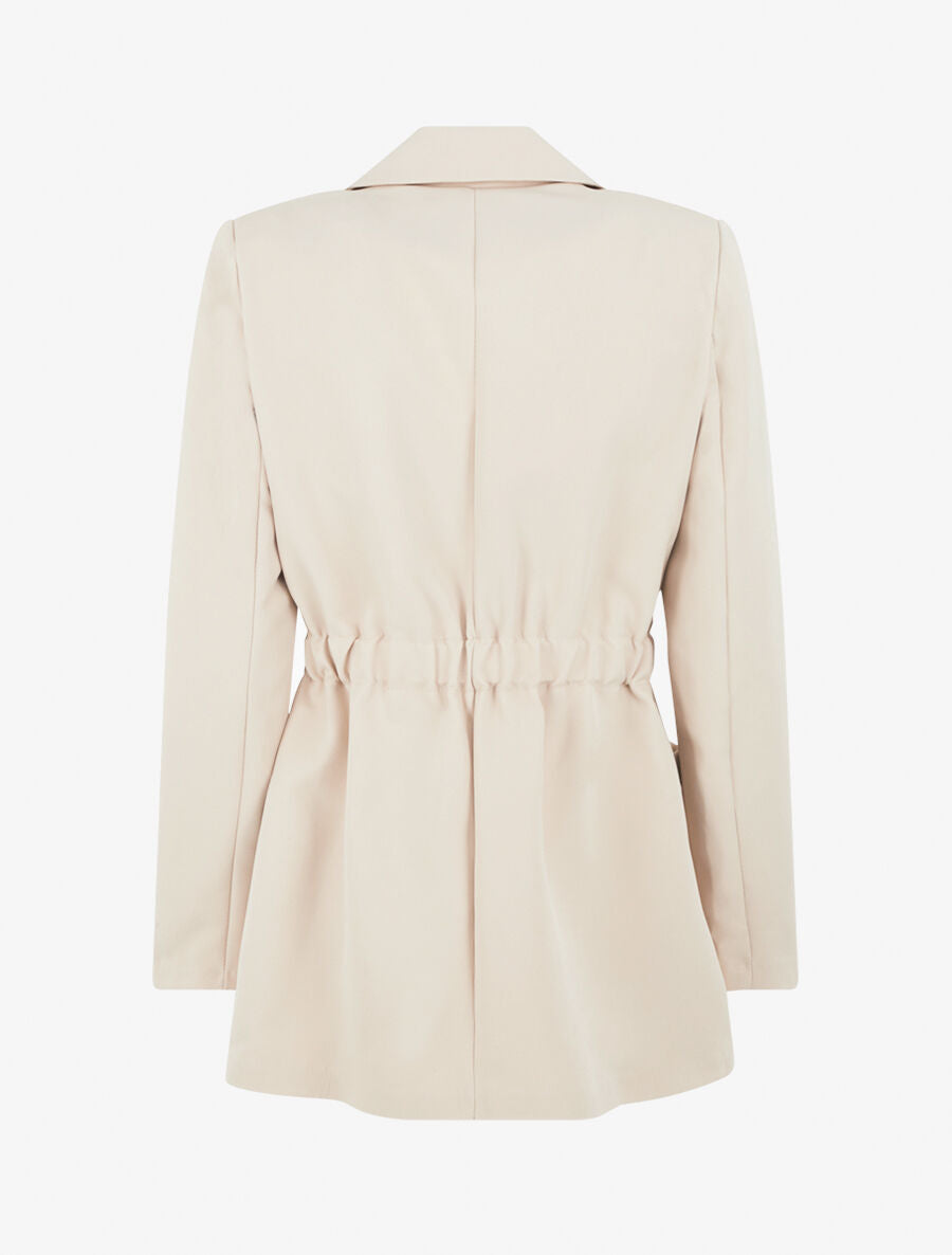 Blazer mi-long élastiqué et boutonné - Beige - 2