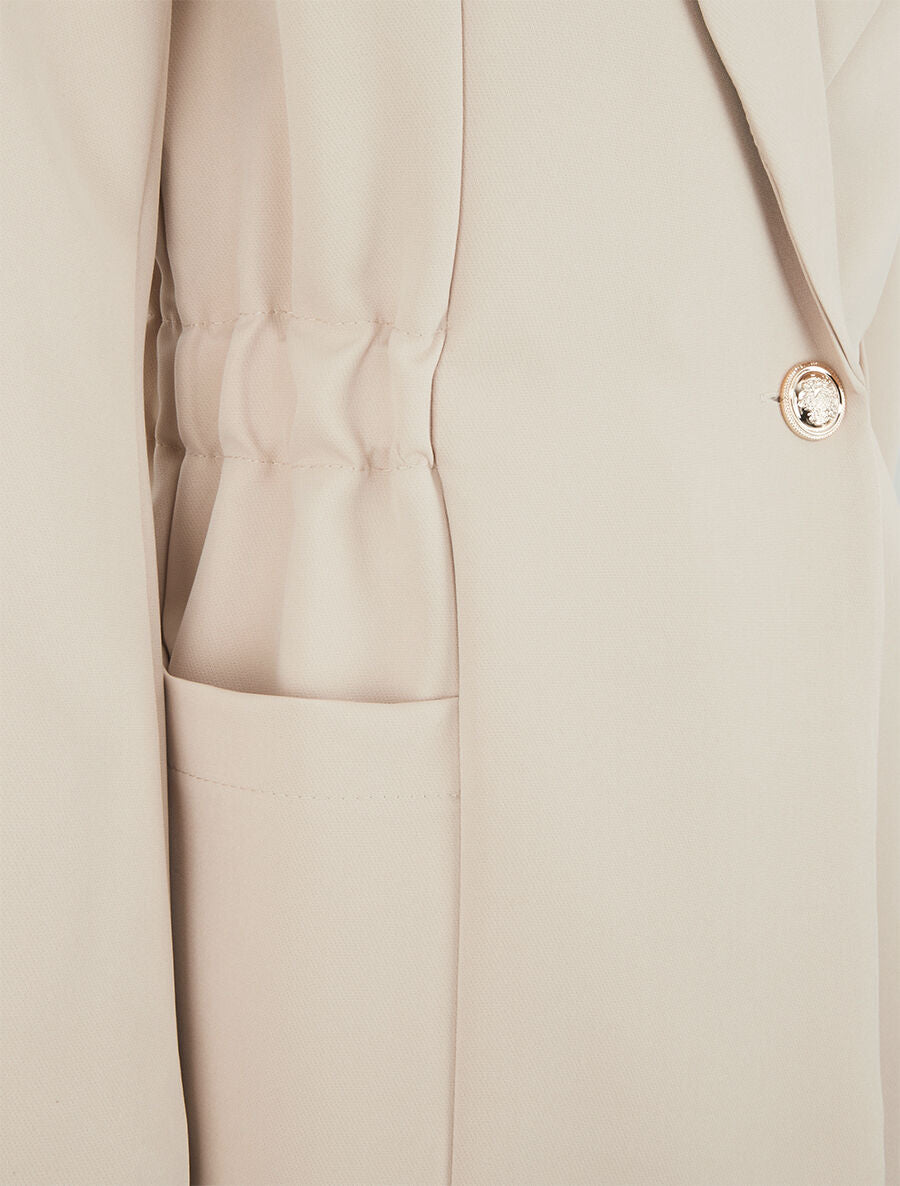 Blazer mi-long élastiqué et boutonné - Beige - 3
