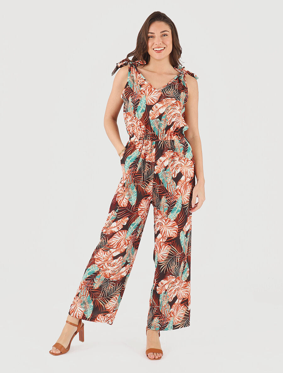Combinaison ample imprimé tropical - Noir - 4