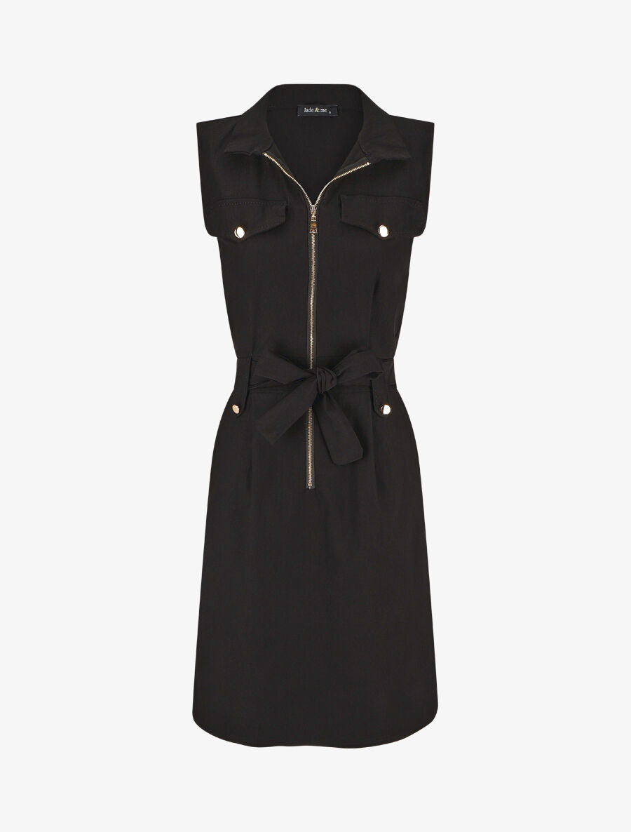 Robe mi-longue sans manches ajustée à zip - Noir - 1