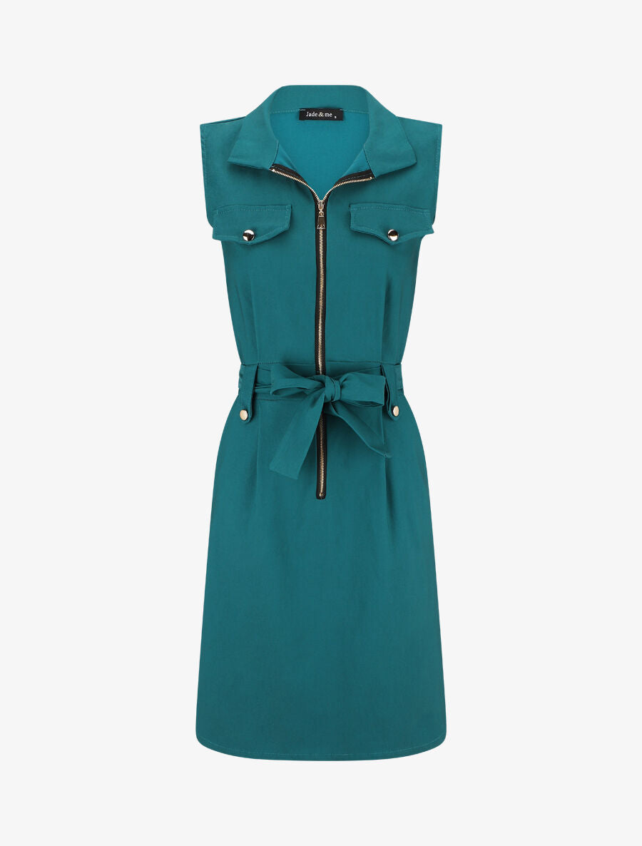 Robe mi-longue sans manches ajustée à zip - Bleu canard - 1