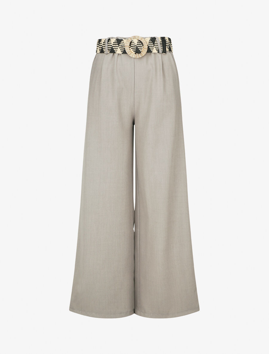 Pantalon ample taille haute élastiquée - Gris clair - 1