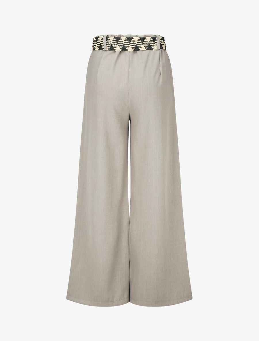 Pantalon ample taille haute élastiquée - Gris clair - 2