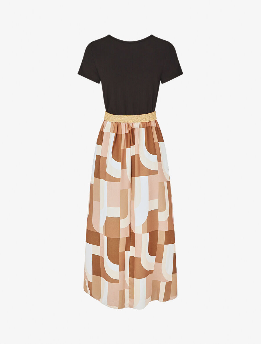 Robe bicolore imprimé graphique - Beige - 2