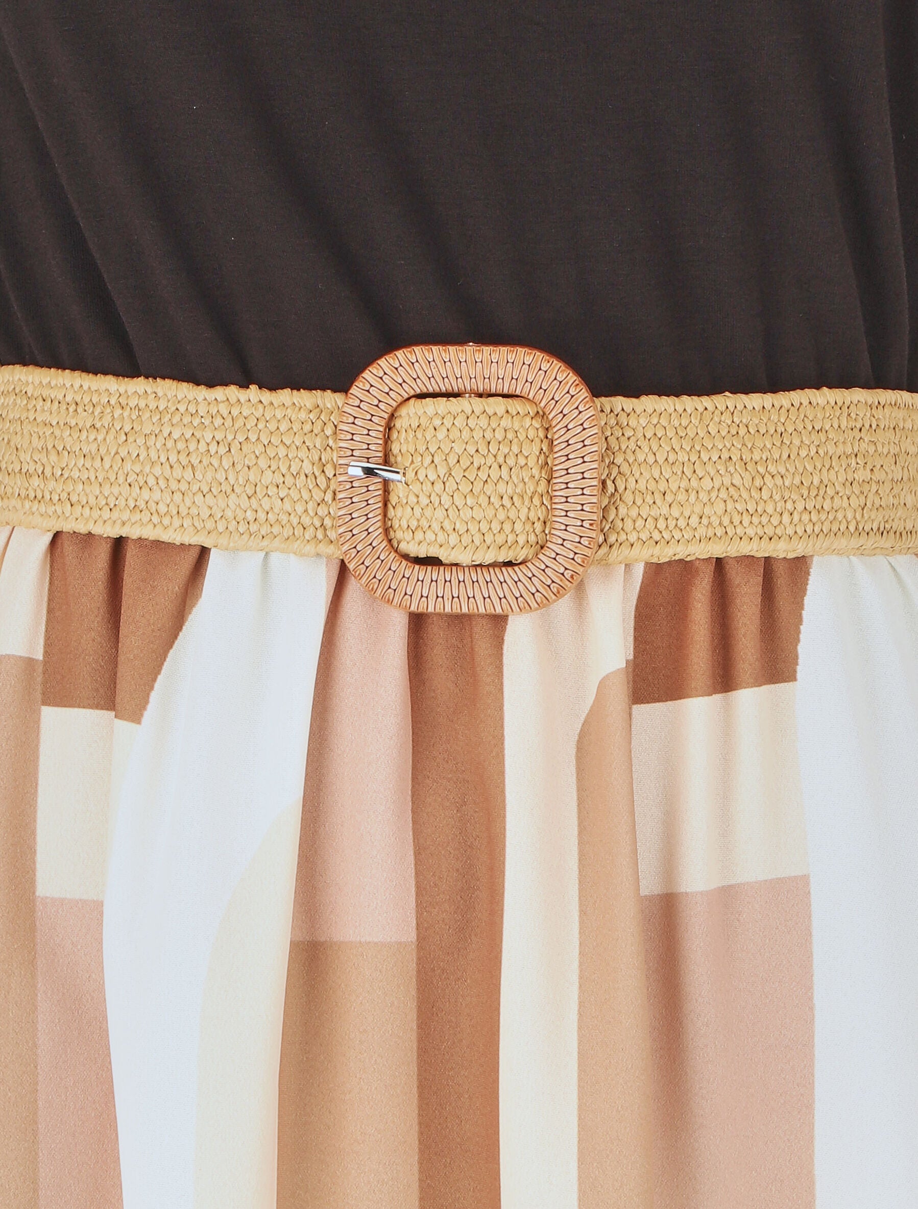 Robe bicolore imprimé graphique - Beige - 3