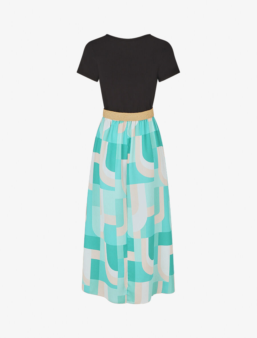 Robe bicolore imprimé graphique - Vert - 2