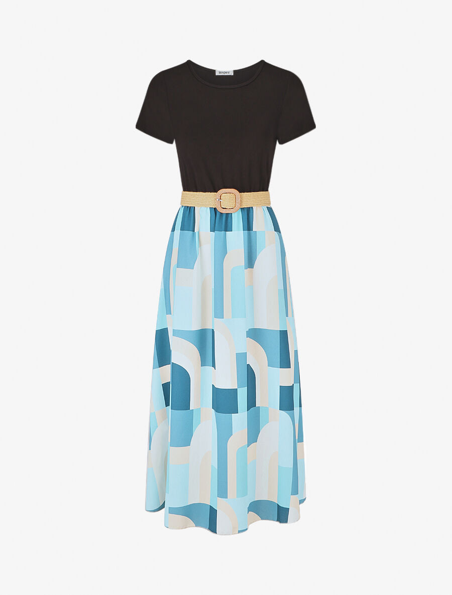 Robe bicolore imprimé graphique - Bleu - 4