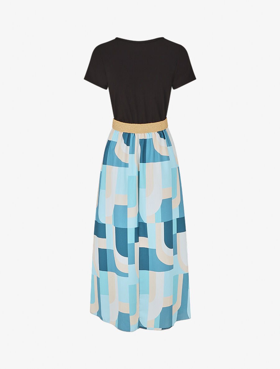 Robe bicolore imprimé graphique - Bleu - 2