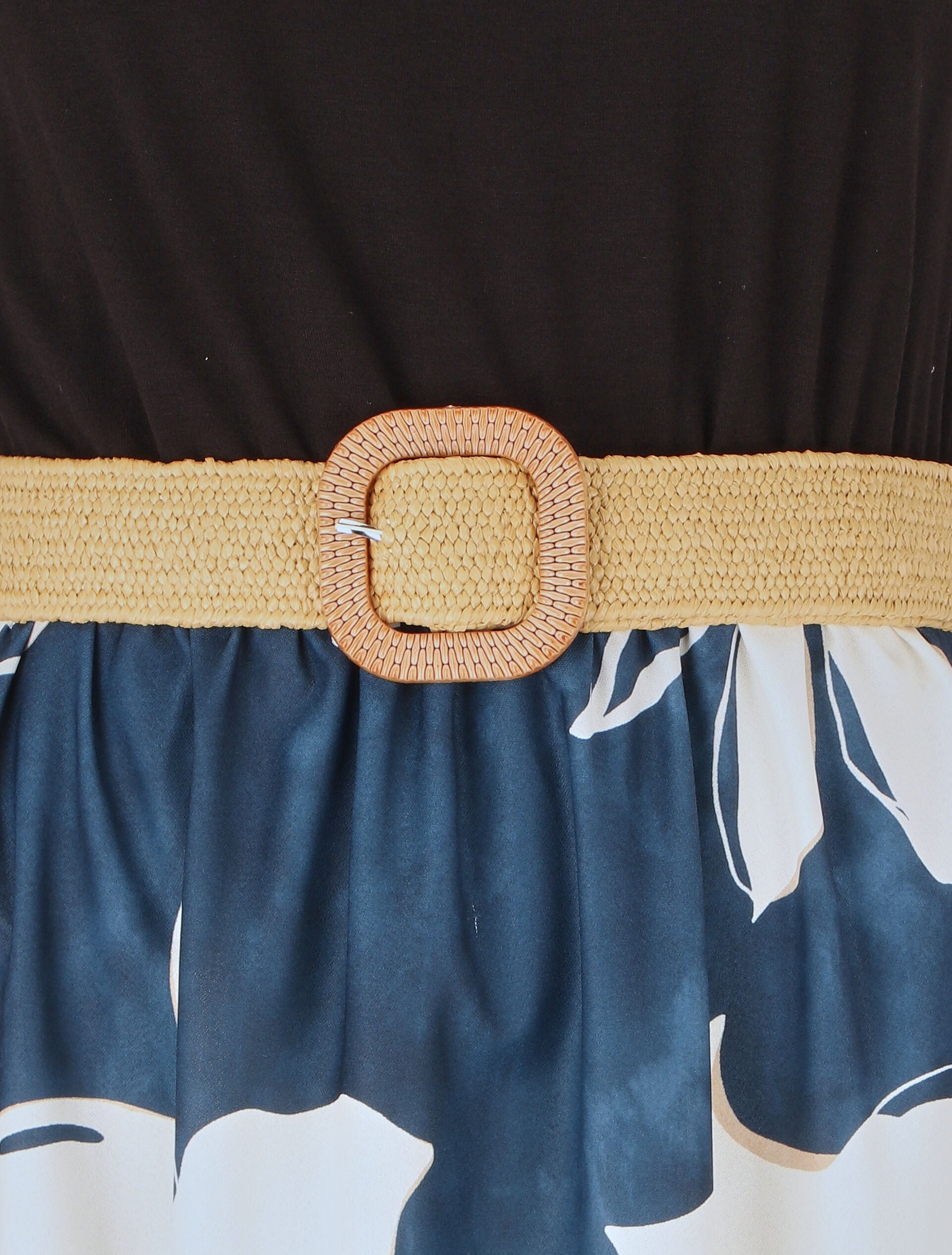 Robe longue bicolore imprimé fleuri - Marine - 3