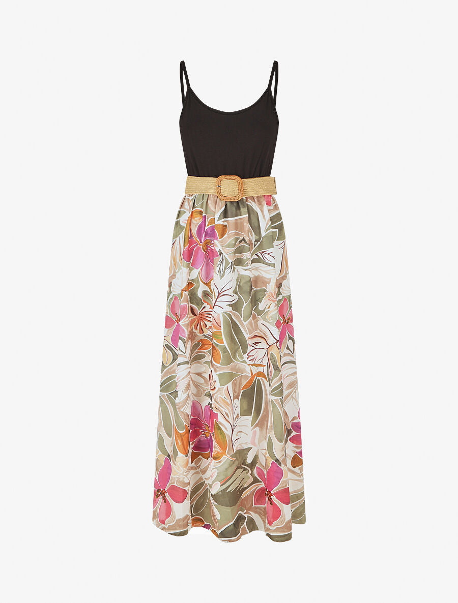 Robe bicolore imprimé tropical - Kaki - 4