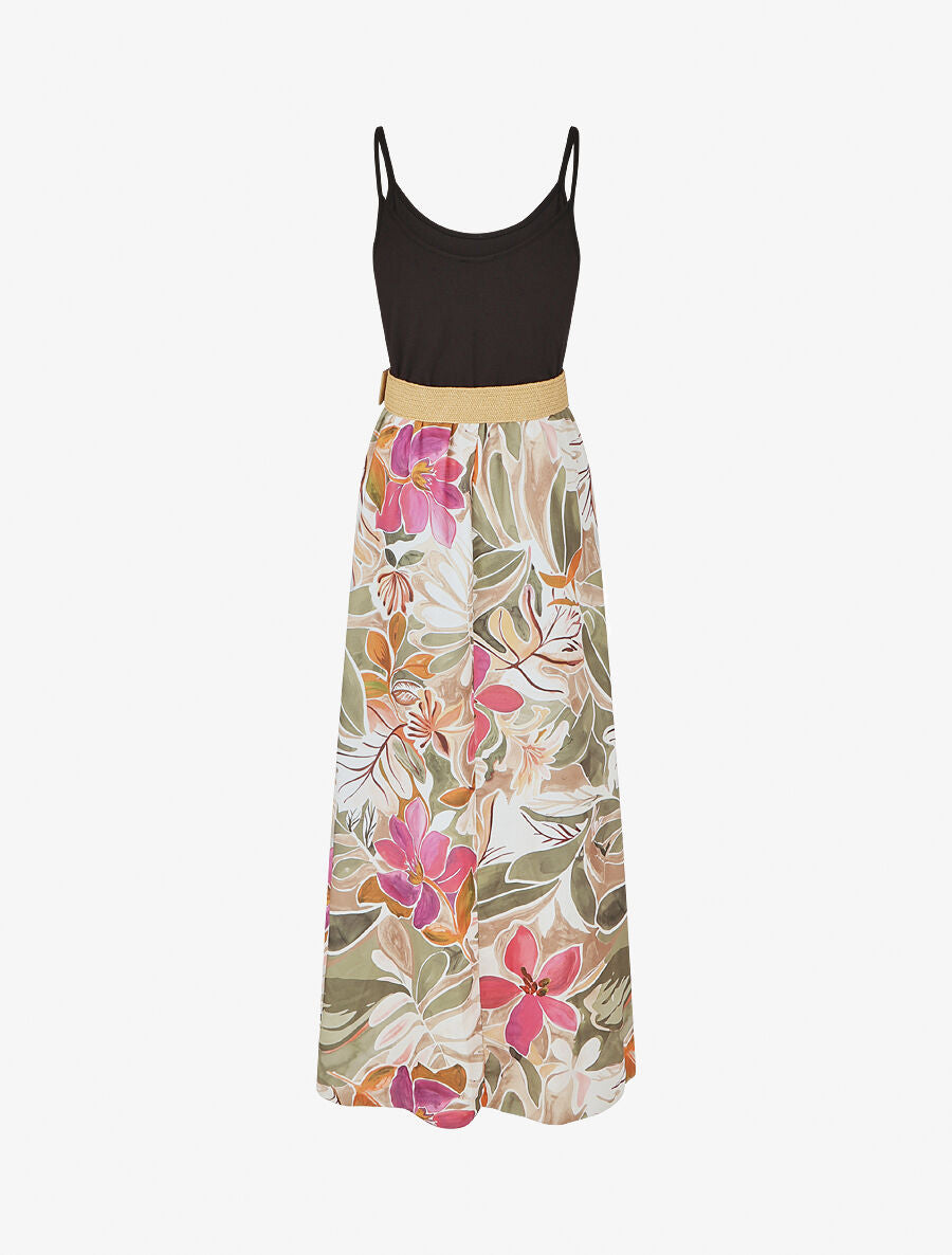 Robe bicolore imprimé tropical - Kaki - 2