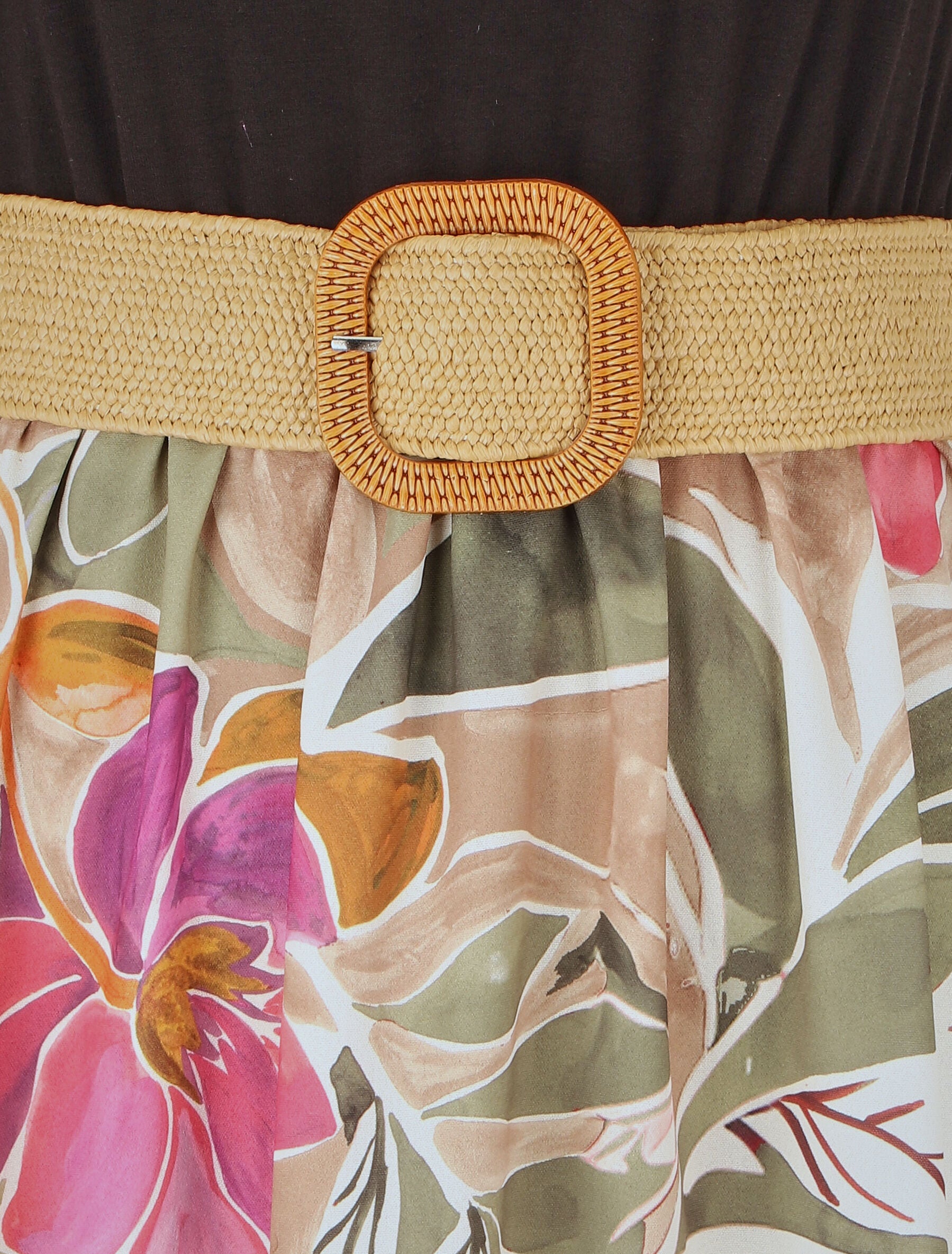 Robe bicolore imprimé tropical - Kaki - 3
