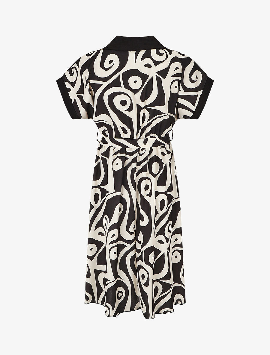 Robe chemise motif graphique manches courtes - Noir - 2