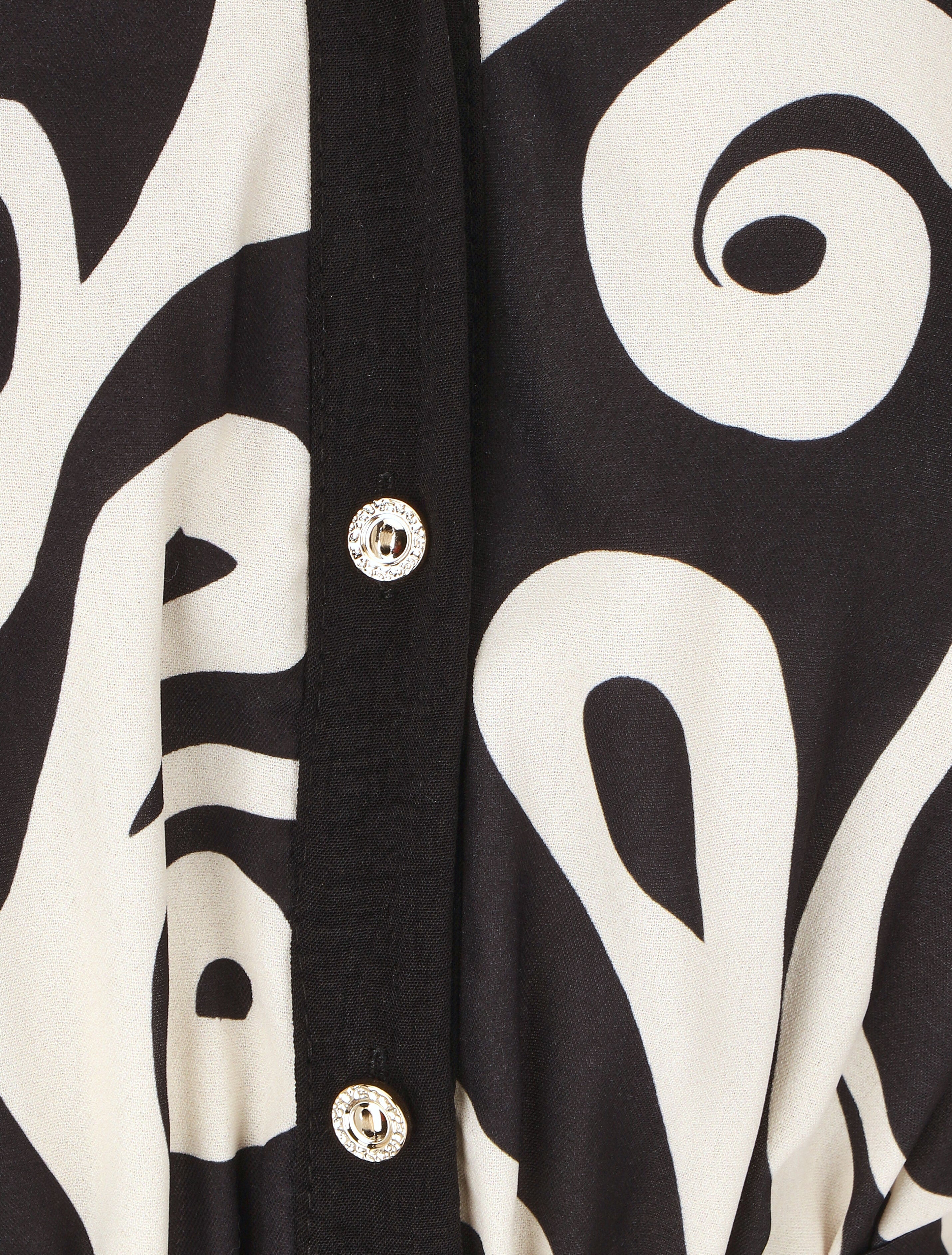 Robe chemise motif graphique manches courtes - Noir - 3
