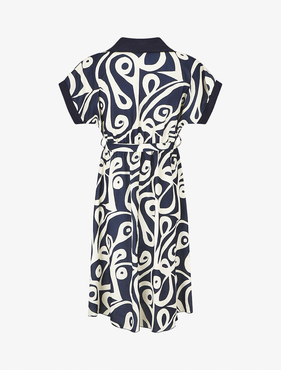 Robe chemise motif graphique manches courtes - Marine - 2