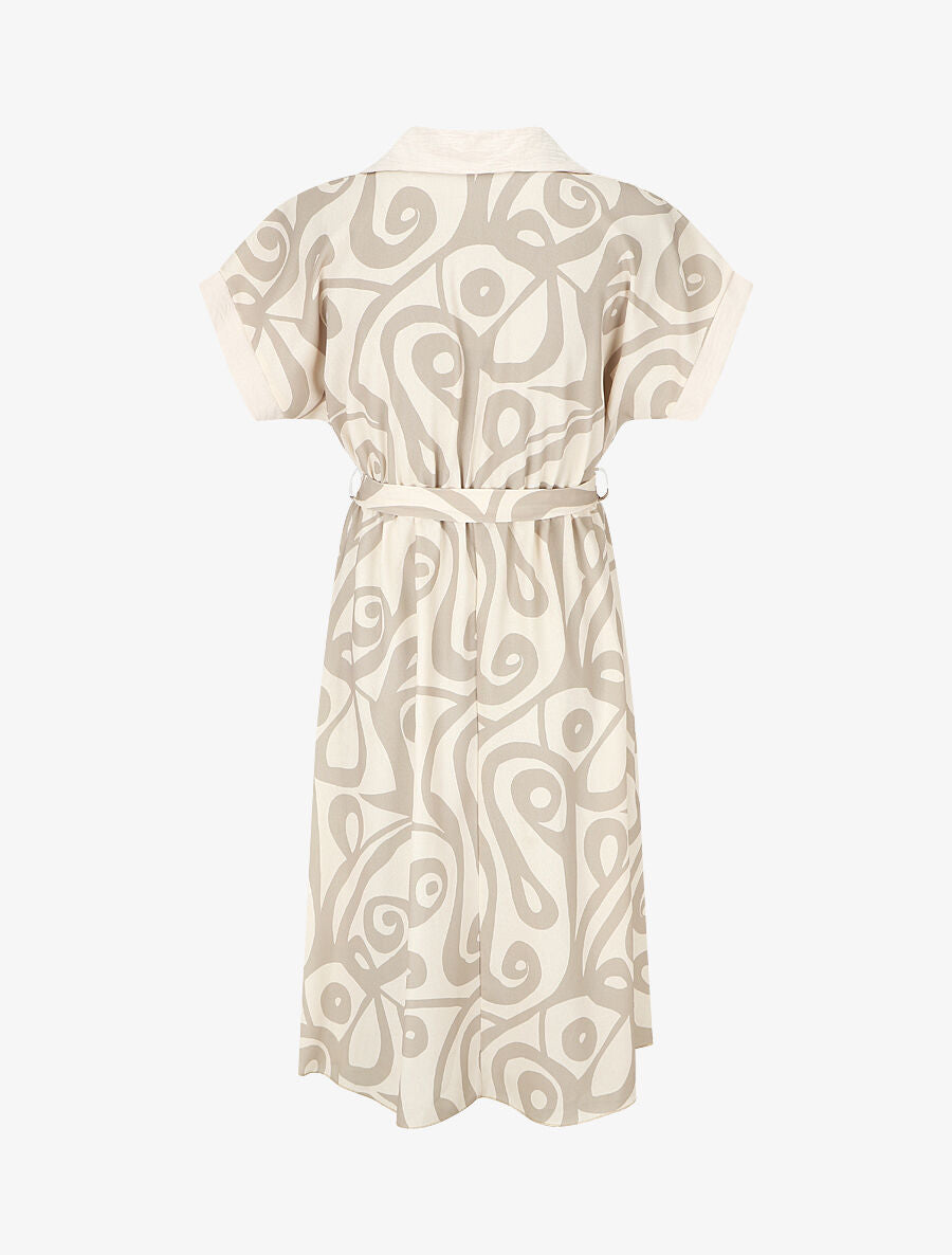 Robe chemise motif graphique manches courtes - Beige - 2