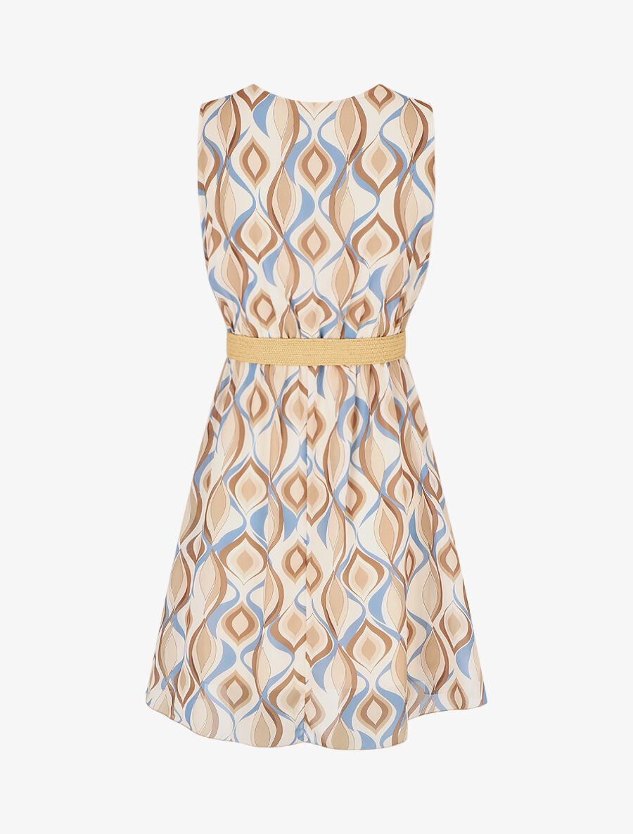 Robe élastiquée à imprimé graphique - Beige - 2
