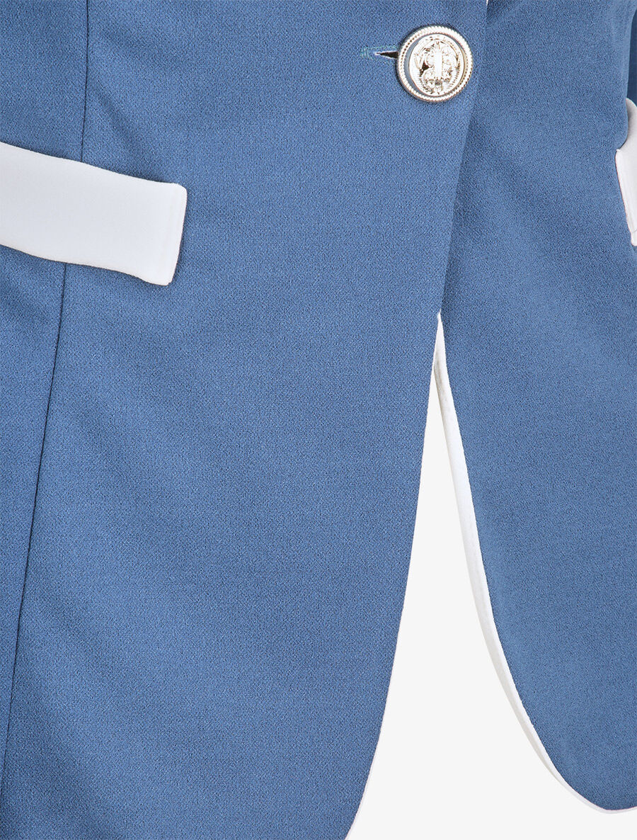 Blazer slim à col et poches contrastants - Bleu - 3