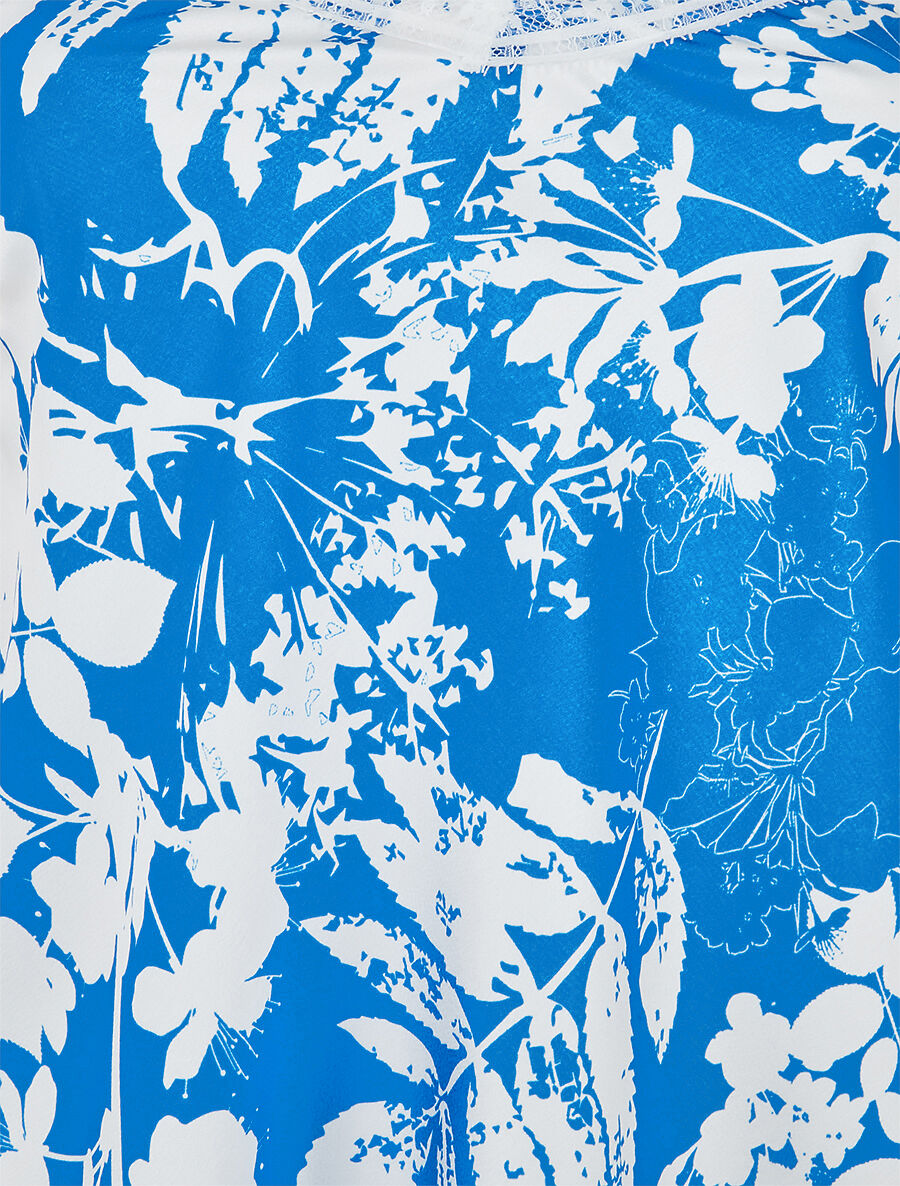 Caraco satiné imprimé fleuri - Bleu roi - 3