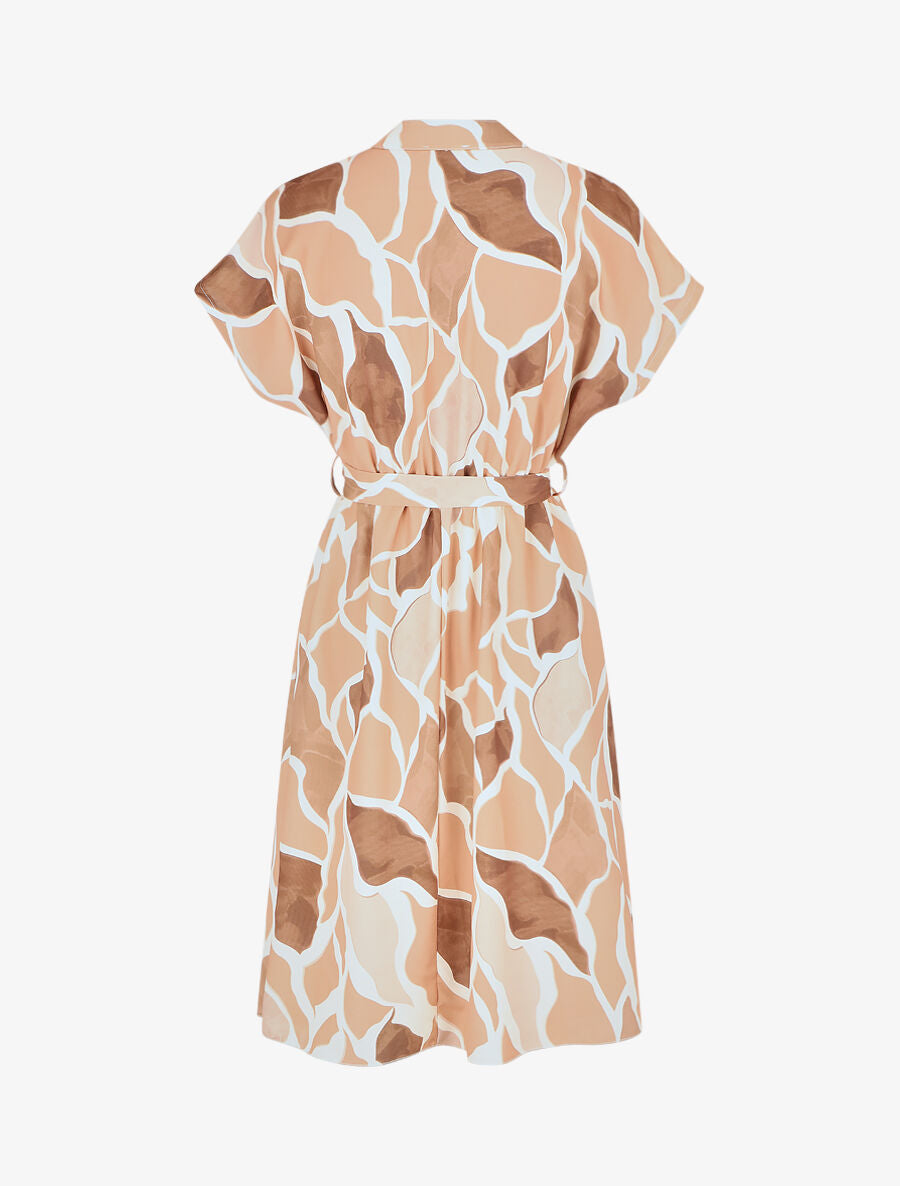 Robe longue élastiquée imprimé abstrait - Camel - 2