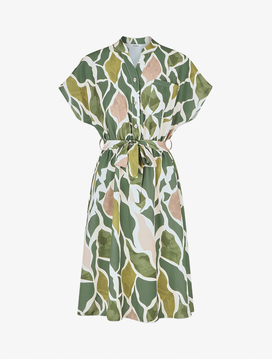 Robe longue élastiquée imprimé abstrait - Vert - 1