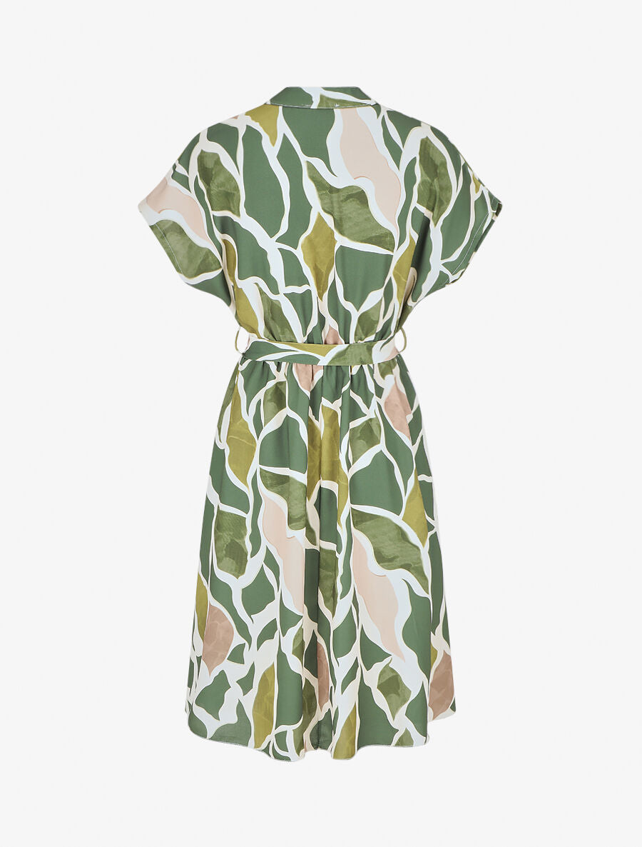 Robe longue élastiquée imprimé abstrait - Vert - 2