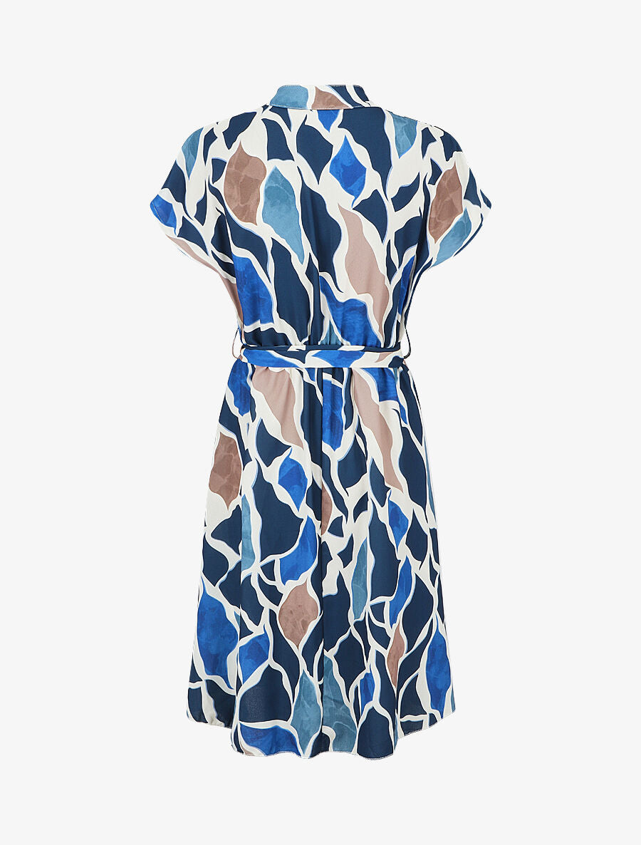 Robe longue élastiquée imprimé abstrait - Bleu - 2