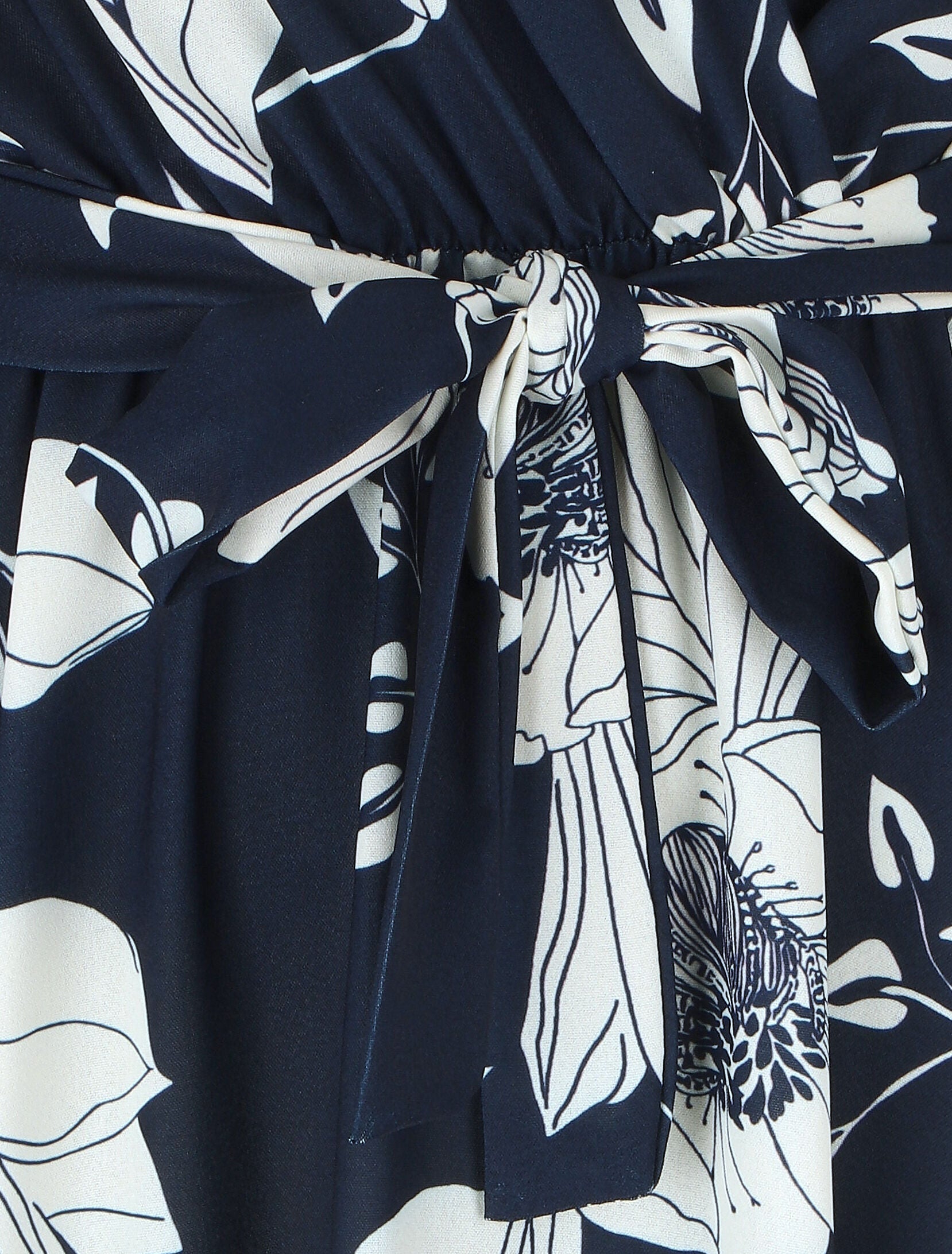 Robe longue imprimé floral à col cache-coeur - Marine - 3