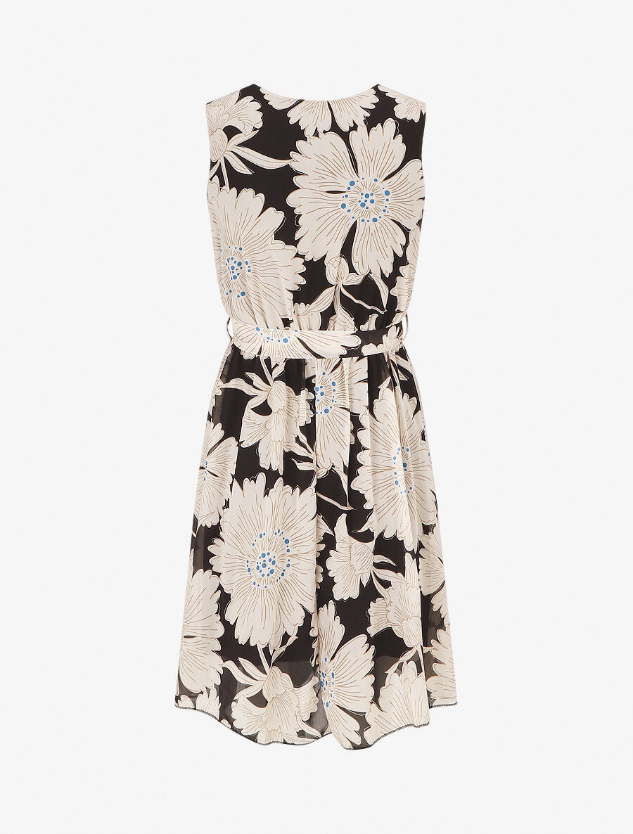 Robe mi-longue imprimé fleuri - Noir - 2