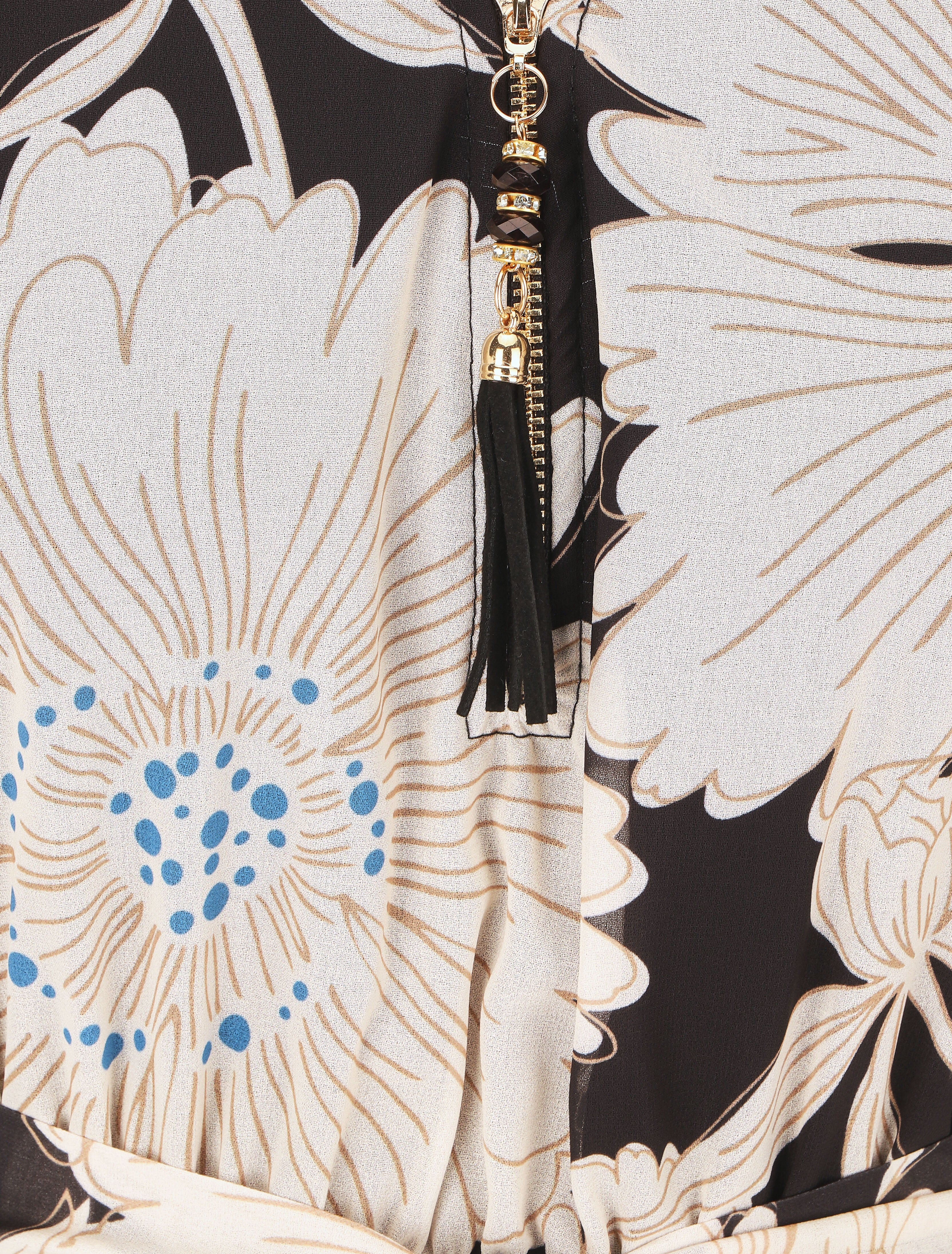 Robe mi-longue imprimé fleuri - Noir - 3