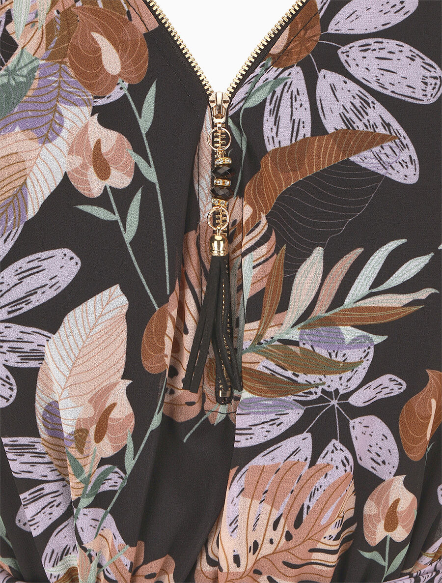 Robe mi-longue imprimé floral - Noir - 3