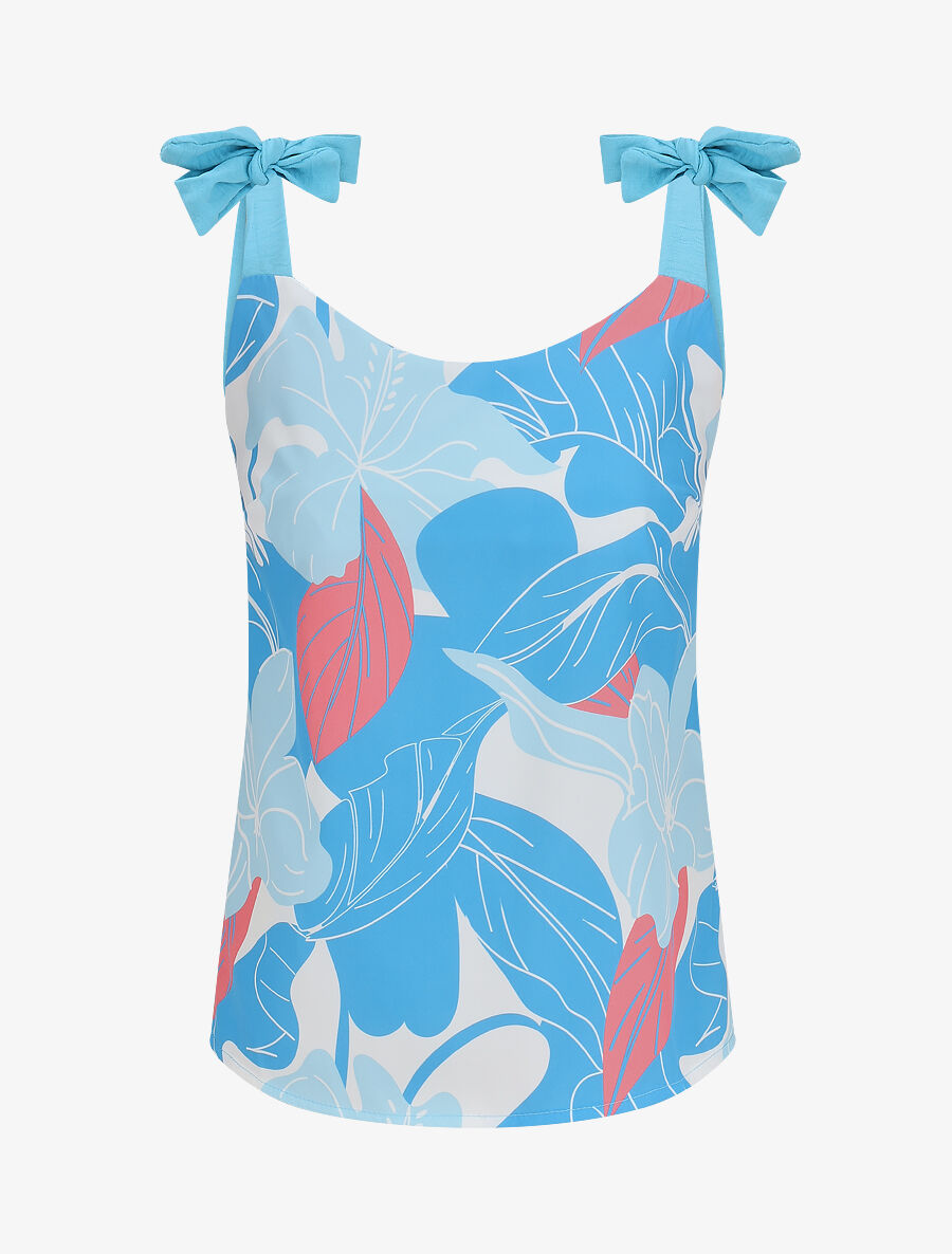 Top feuillage à nouer aux épaules - Bleu ciel - 1