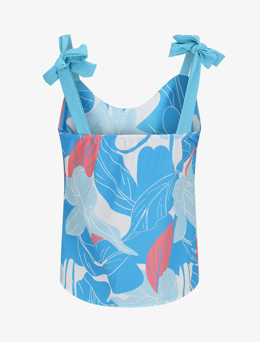 Top feuillage à nouer aux épaules - Bleu ciel - 2