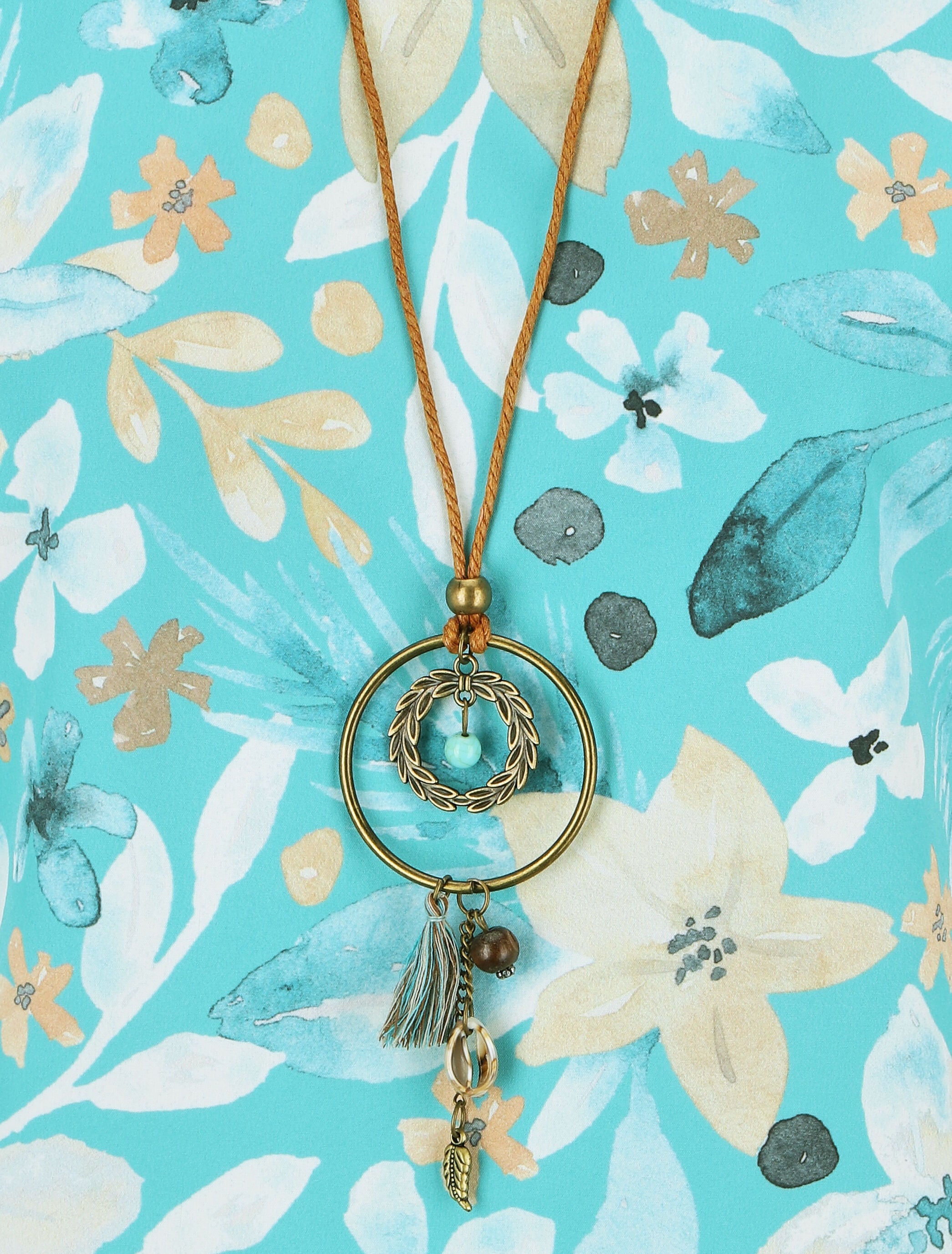Top manches courtes dos torsadé imprimé fleuri - Turquoise - 3