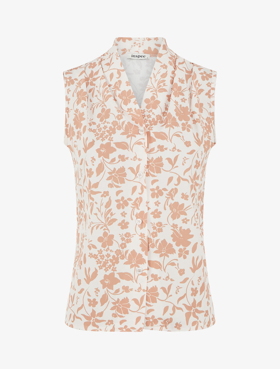 Top sans manches imprimé fleuri - Beige - 4