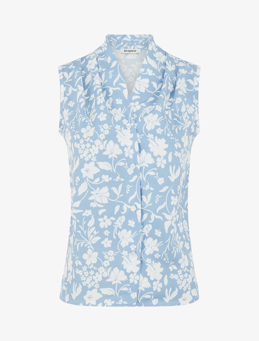 Top sans manches imprimé fleuri - Bleu - 5