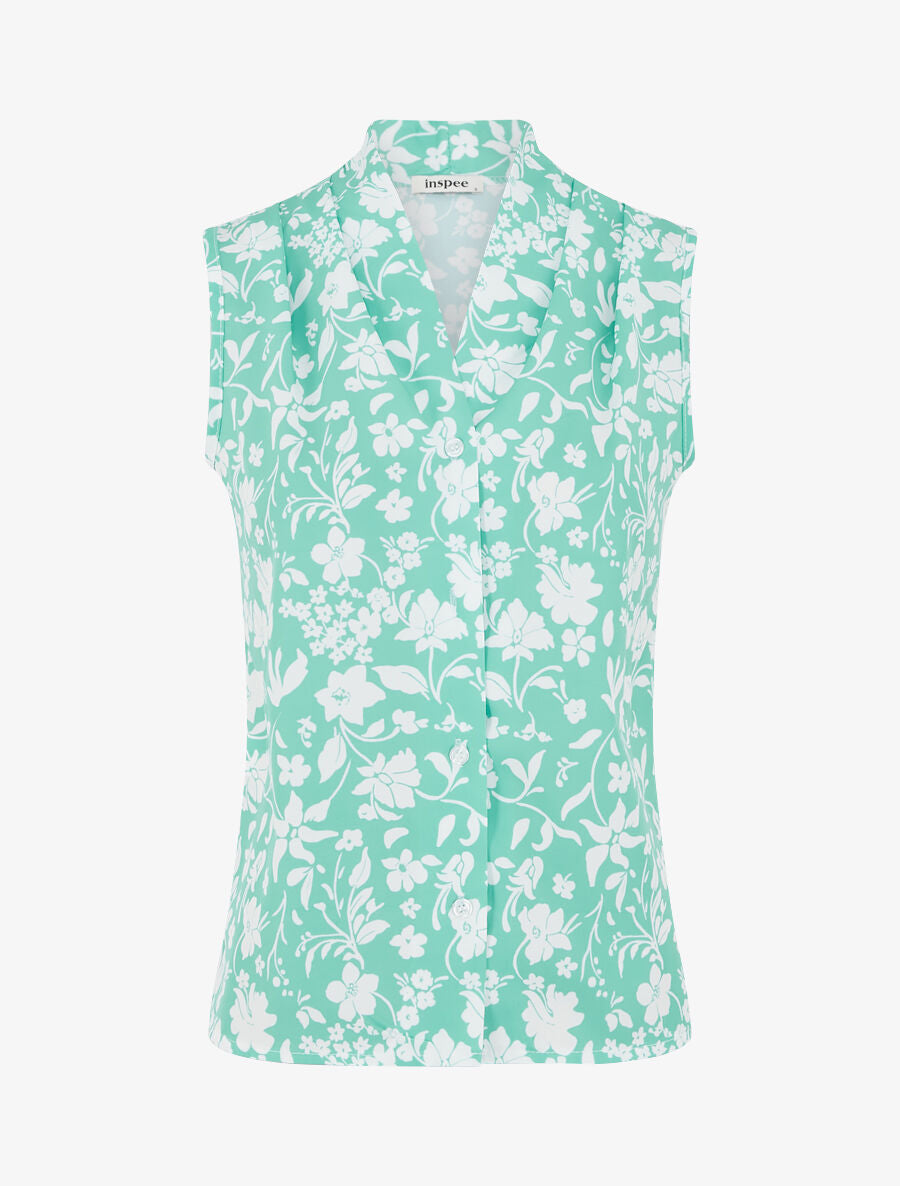 Top sans manches imprimé fleuri - Vert d&