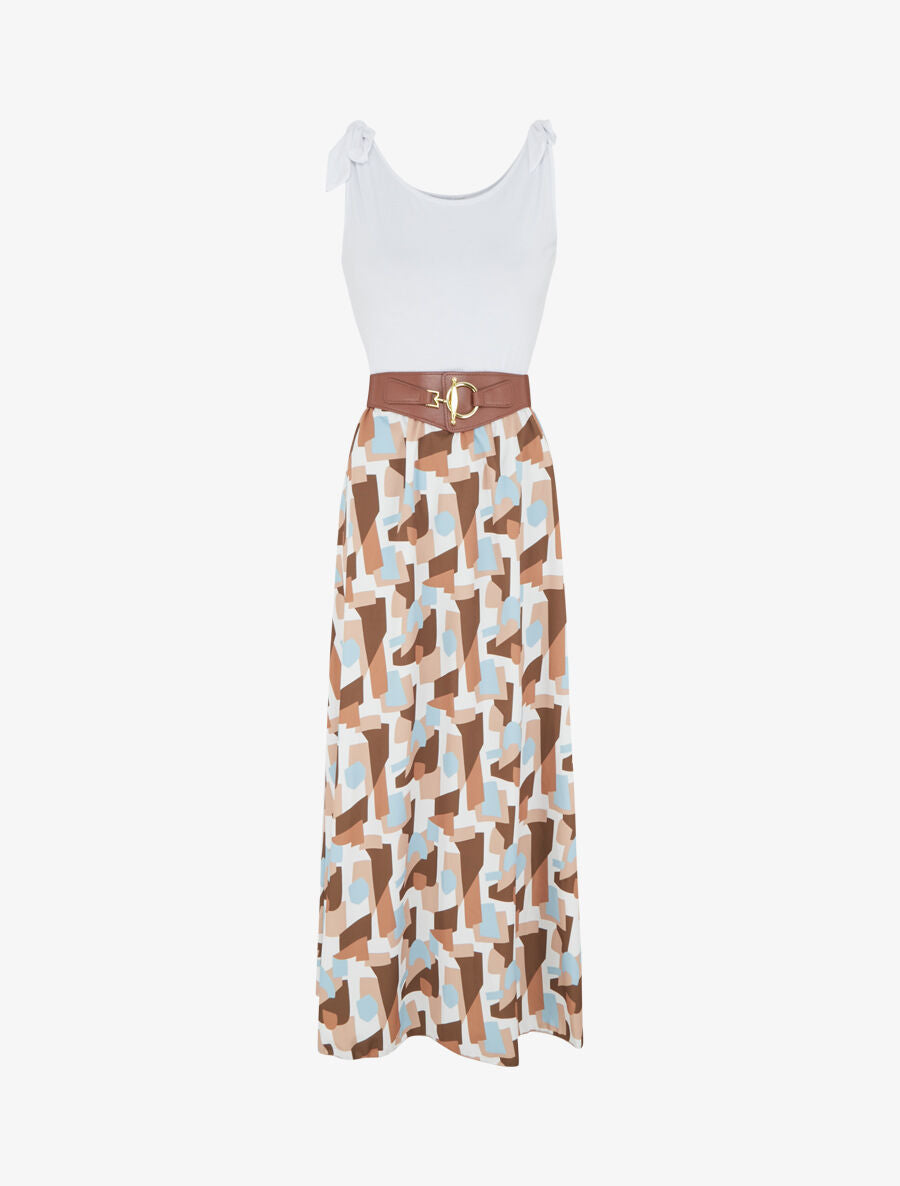 Robe bi-colore à imprimé graphique - Camel - 1
