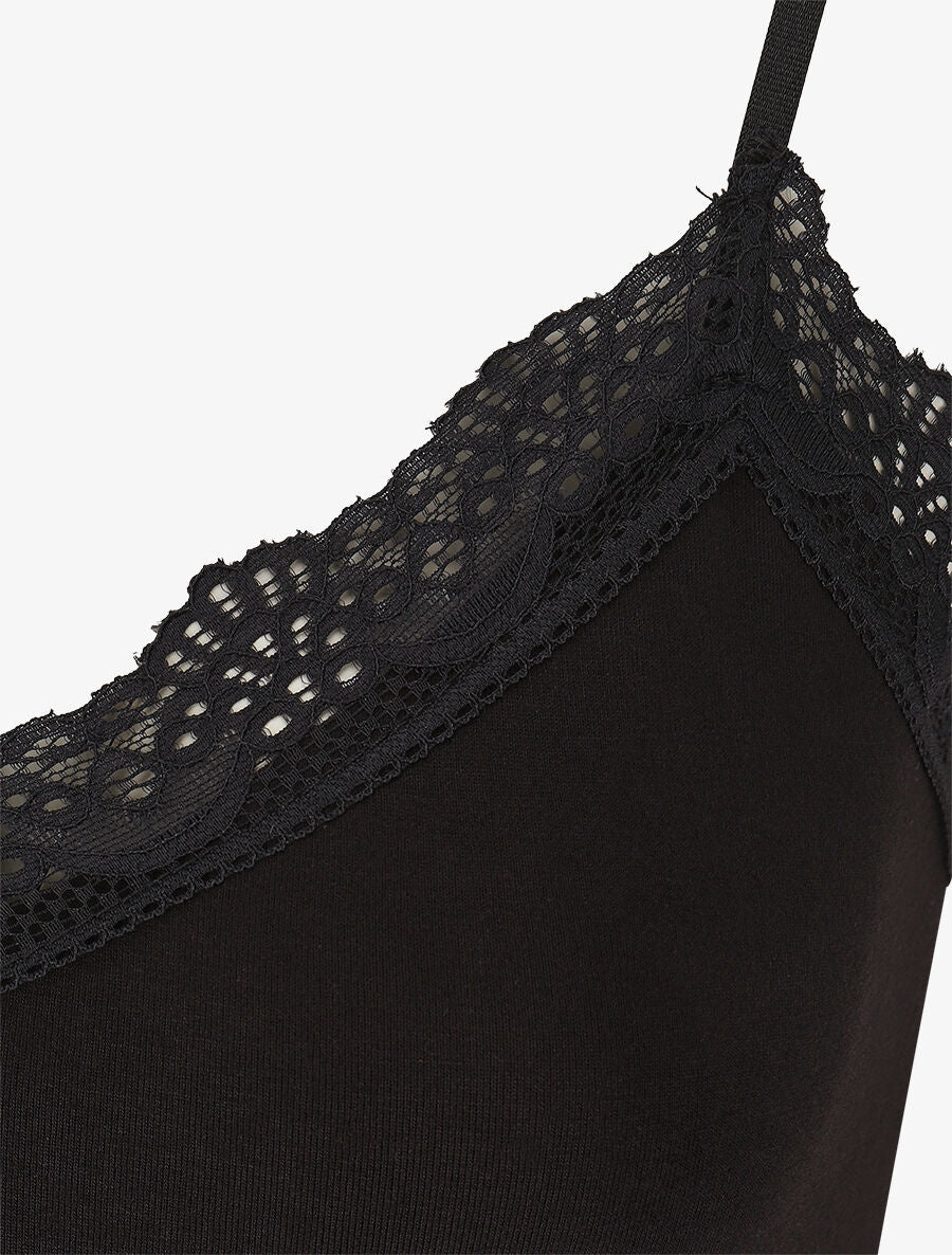 Body uni à bretelles et col V dentelle - Noir - 3