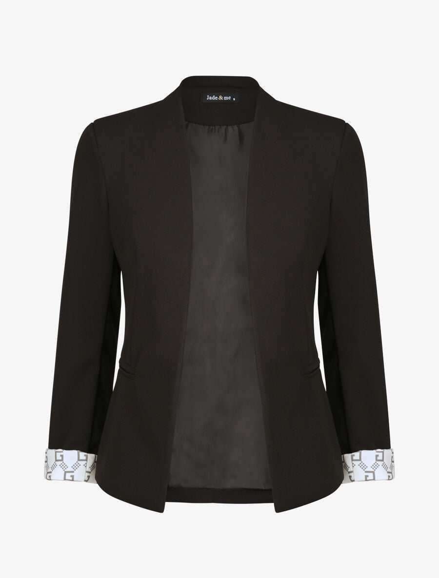 Blazer slim uni à revers imprimé graphique - Noir - 4