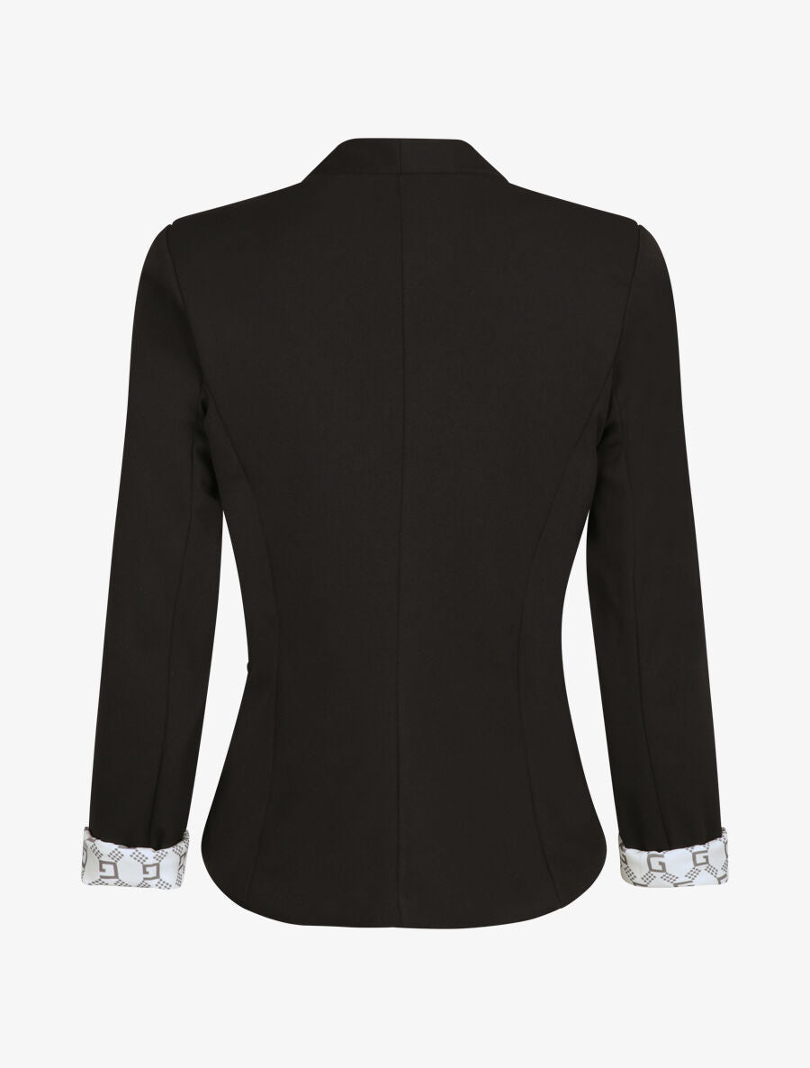 Blazer slim uni à revers imprimé graphique - Noir - 2