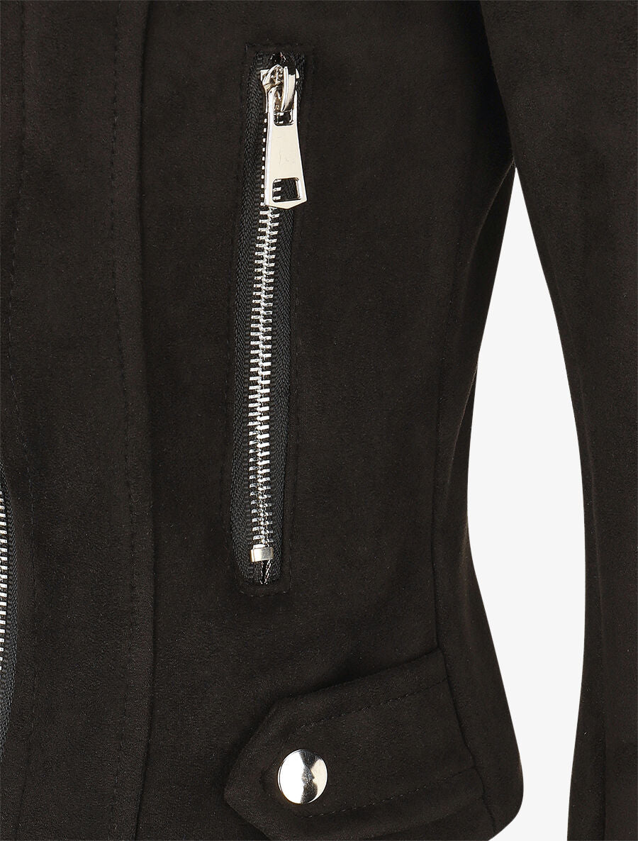 Veste en suédine à zips décoratifs et fermeture zippée - Noir - 3