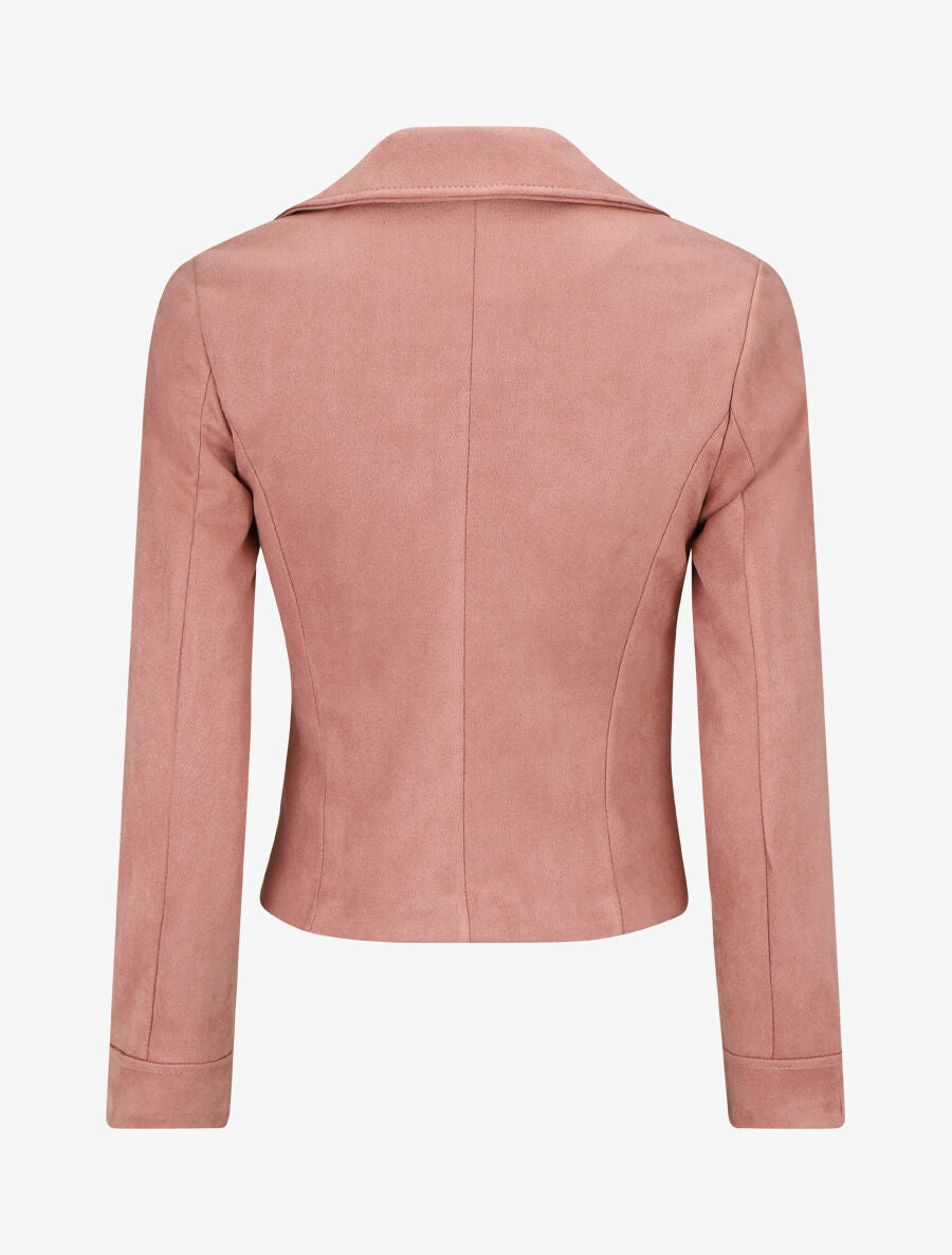 Veste en suédine à zips décoratifs et fermeture zippée - Rose - 2