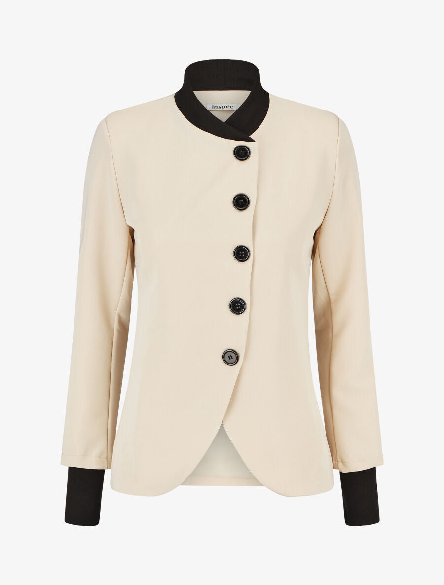 Veste boutonnée à bords côtelés - Beige - 4